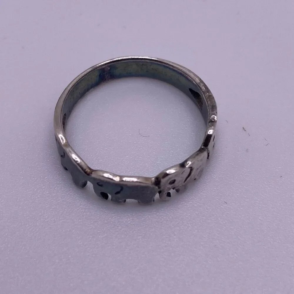 Sterling Silver 4 Elephants Cut Out Ring Size 8.5